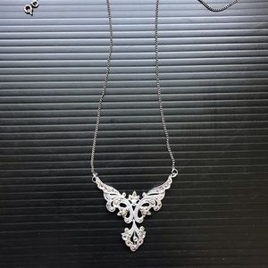 Vintage Sterling Silver & Marcasite Angel Wings Pendent Short Chain Necklace